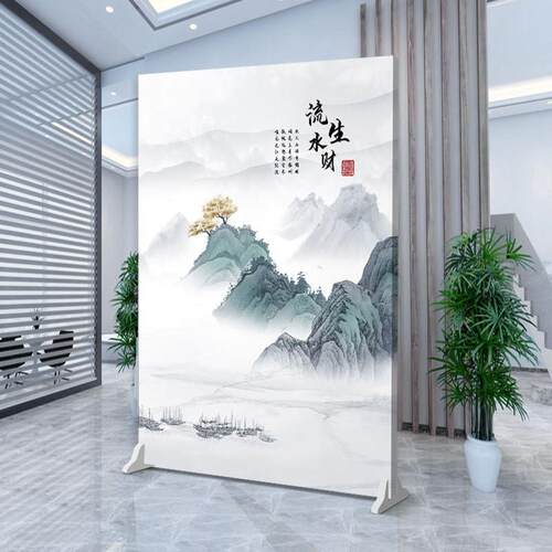 logo公司屏风隔断墙进门客厅遮挡简易移动带轮办公室企业移动座屏