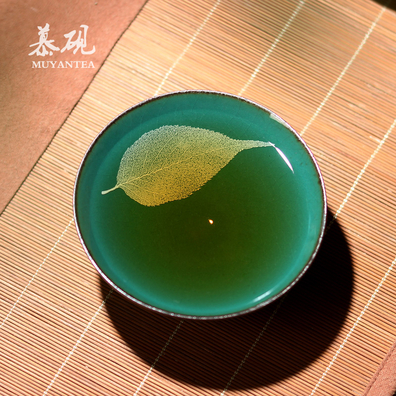 慕砚曾华得单青木叶茶盏纯手工天目釉建盏主人杯陶瓷茶具品茗茶杯