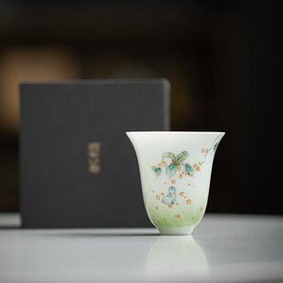 明知山志 墨染手绘玉兔茶杯 家用陶瓷喝茶单杯 小苍翠文人品茗杯