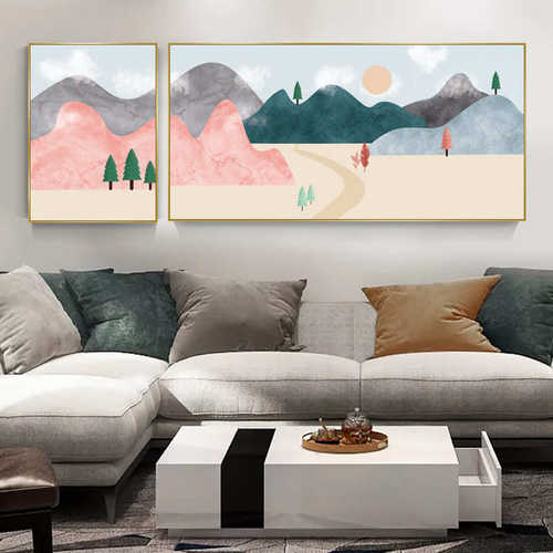现代简约北欧装饰画山水风景图案客厅挂画沙发背景墙卧室墙画