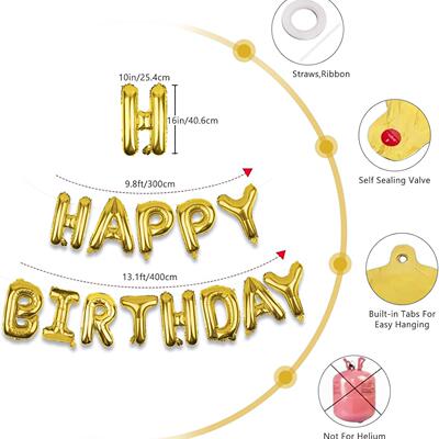 Happy Birthday Balloons Banner Mylar Foil Letters Decoration