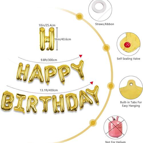 Happy Birthday Balloons Banner Mylar Foil Letters Decoration