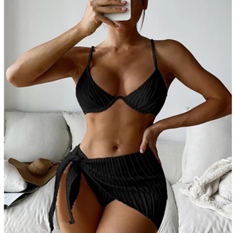 mesh sunscreen bikini three-piece Drawstring swimsuit