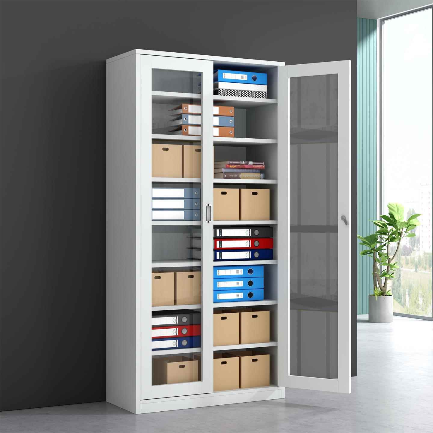 玻璃门带锁财务凭证柜办公室展示柜铁艺文件柜多层档案铁质收纳柜