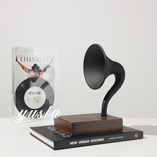 简约法式中古风复古唱片机留声机样板间电视柜餐厅柜摆件软装饰品