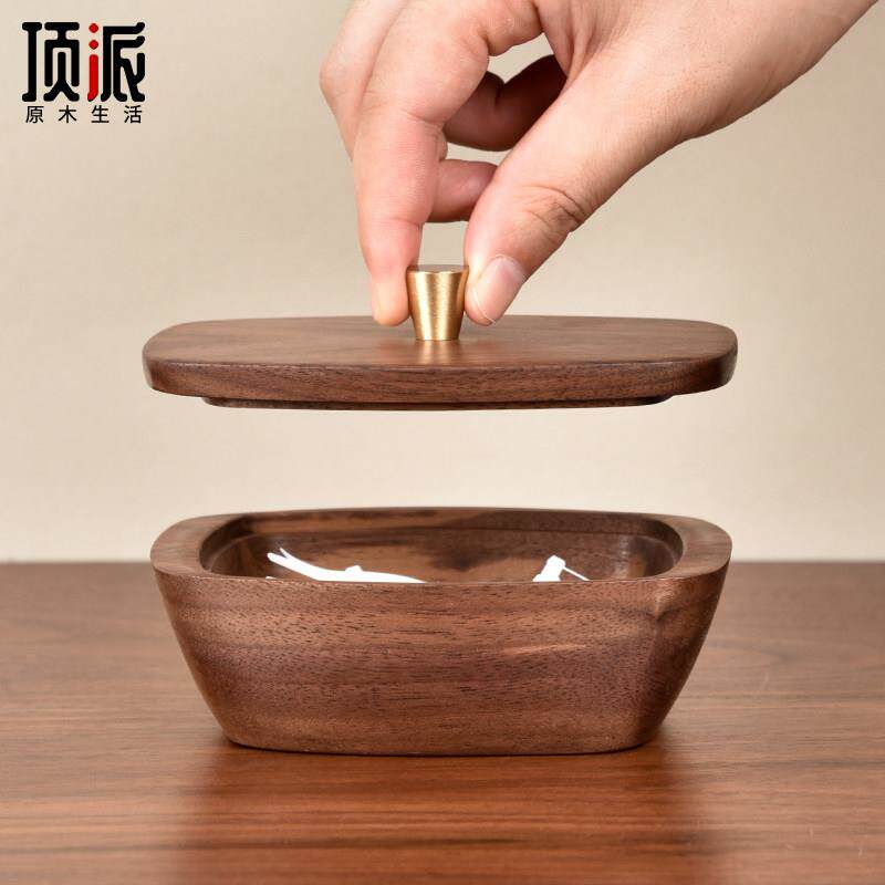 胡桃木船型创意牙线盒家用高档实木棉棒盒中式轻奢牙签收纳盒木质