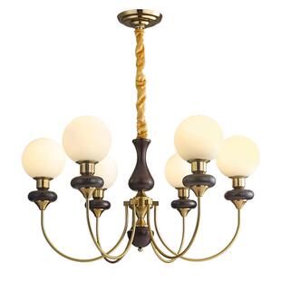 卧室灯餐厅铜灯 新中式 全铜法式 复古胡桃木色吊灯客厅主灯魔豆美式