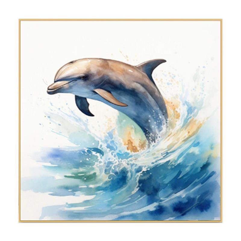 手绘画画diy数字油画海豚客厅卧室风景填充装饰画填色油彩画动物