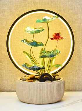 现代简约流水摆件循环水风水轮招财客厅生财办公桌乔迁开 业送礼