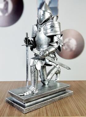 欧式中世纪罗马盔甲人士兵金属模型道具覆古铁皮武骑士工艺品摆件