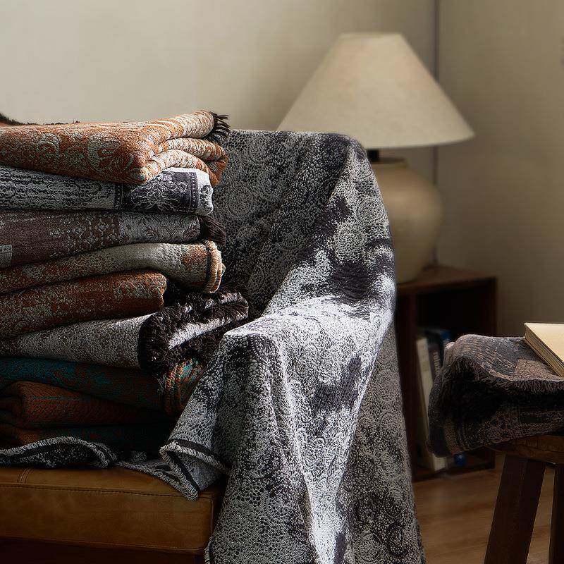 复古全棉沙发盖毯丨卧室披肩毯色织缩绒毯办公室午睡高级感小毯子