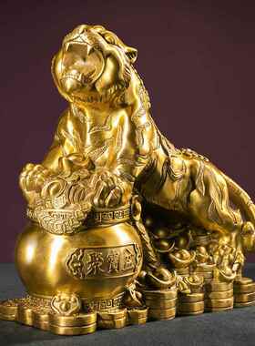 新款直销铜聚宝盆铜老虎霸气上山虎铜摆件家居办公室工艺摆设