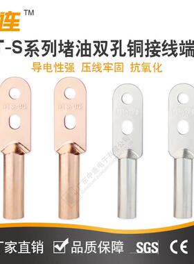 中连DT-S双孔铜鼻子70/95/120/240/400紫铜堵油镀锡电缆接线端子