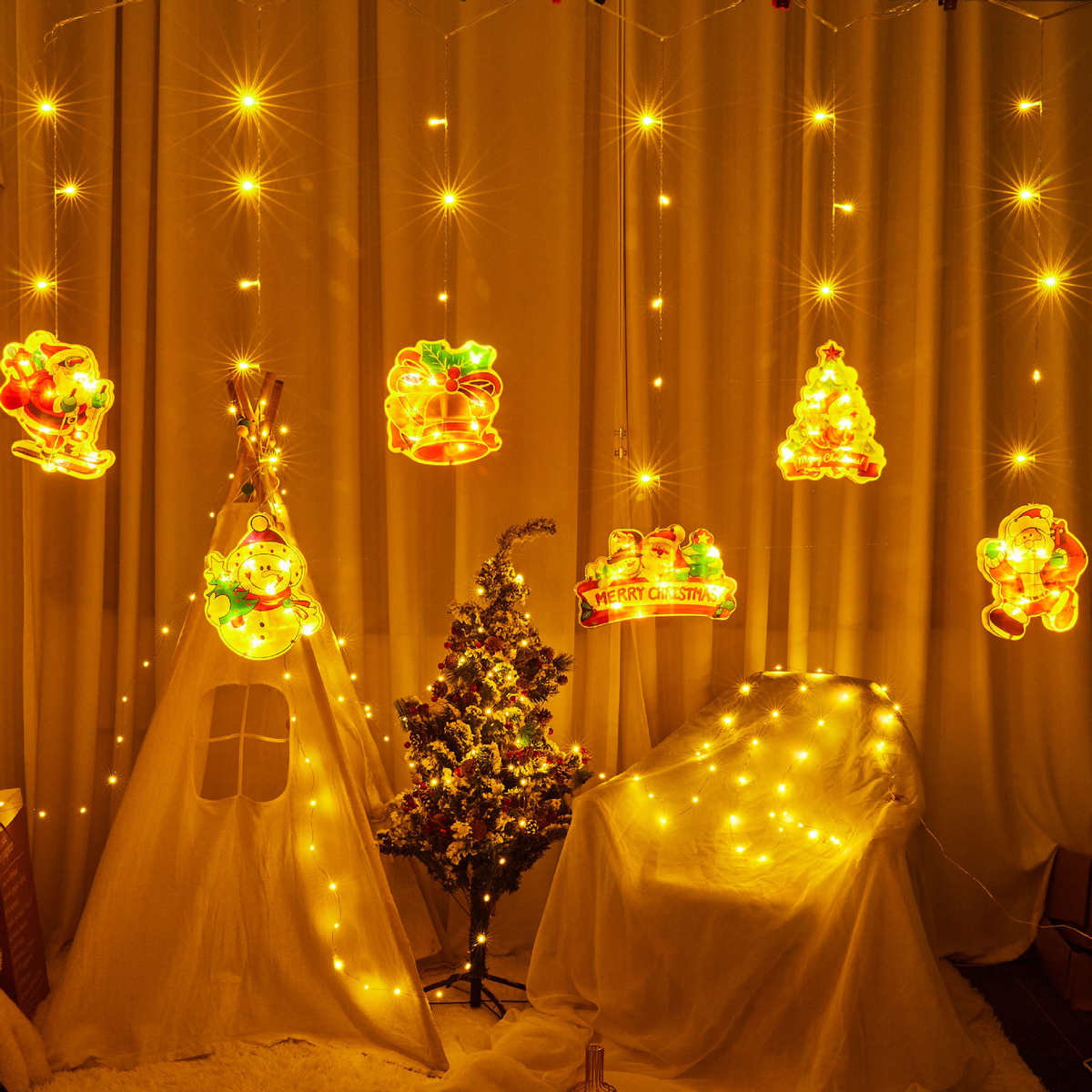 圣诞装饰LED灯串卧室背景灯圣诞窗帘灯串圣诞节节日氛围灯