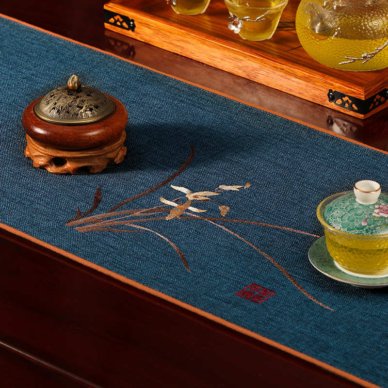 艺茶几布长条图旗桌来旗中式logo桌布禅防水茶台布茶席茶垫定制新