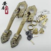 罗普斯金门锁老式 铝合金门把手彷青古铜拉手锁按压锁芯配件加厚