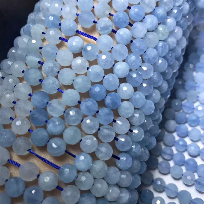 2026名都水晶 天然海蓝宝128刻面散珠 足球面圆珠半成品 DIY配件