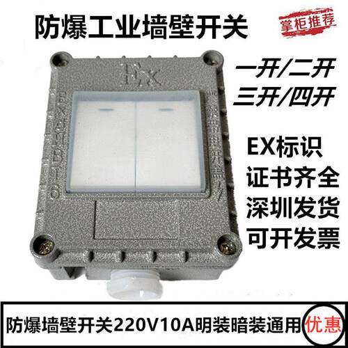 EX防爆墙壁开关220V10A-16A明装暗装通用铝合金单联双控工业开关