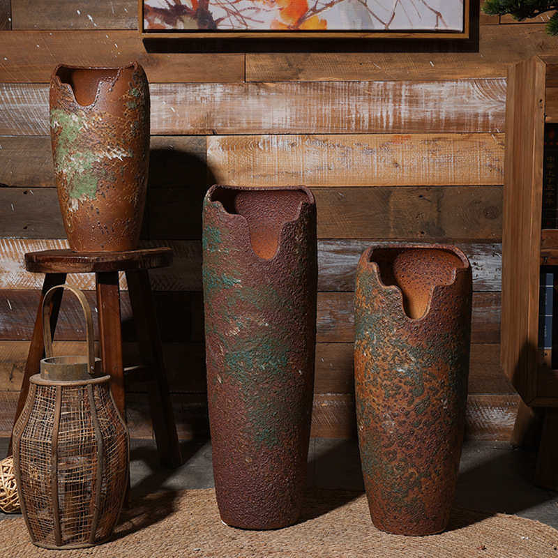 落地陶瓷花瓶创意复古铁锈粗陶缺口花盆多肉植物插花装饰摆件花器,家居饰品,花瓶,淘宝优惠券,粉丝福利购,淘宝优惠卷