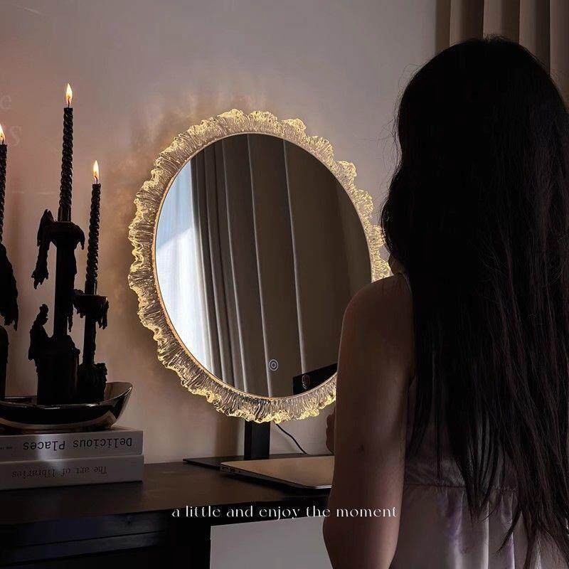 云朵化妆镜台式镜子轻奢高级主卧梳妆镜带灯化妆镜壁挂智能异形镜