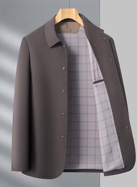 秋季行新款夹克中年男士商休3F19-PP闲政纯务翻领时尚爸爸茄色克