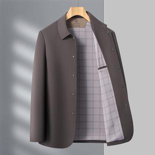 爸商务休闲行政纯色翻领时尚 秋中季 PP夹克年男士 3F19 爸茄克外 款