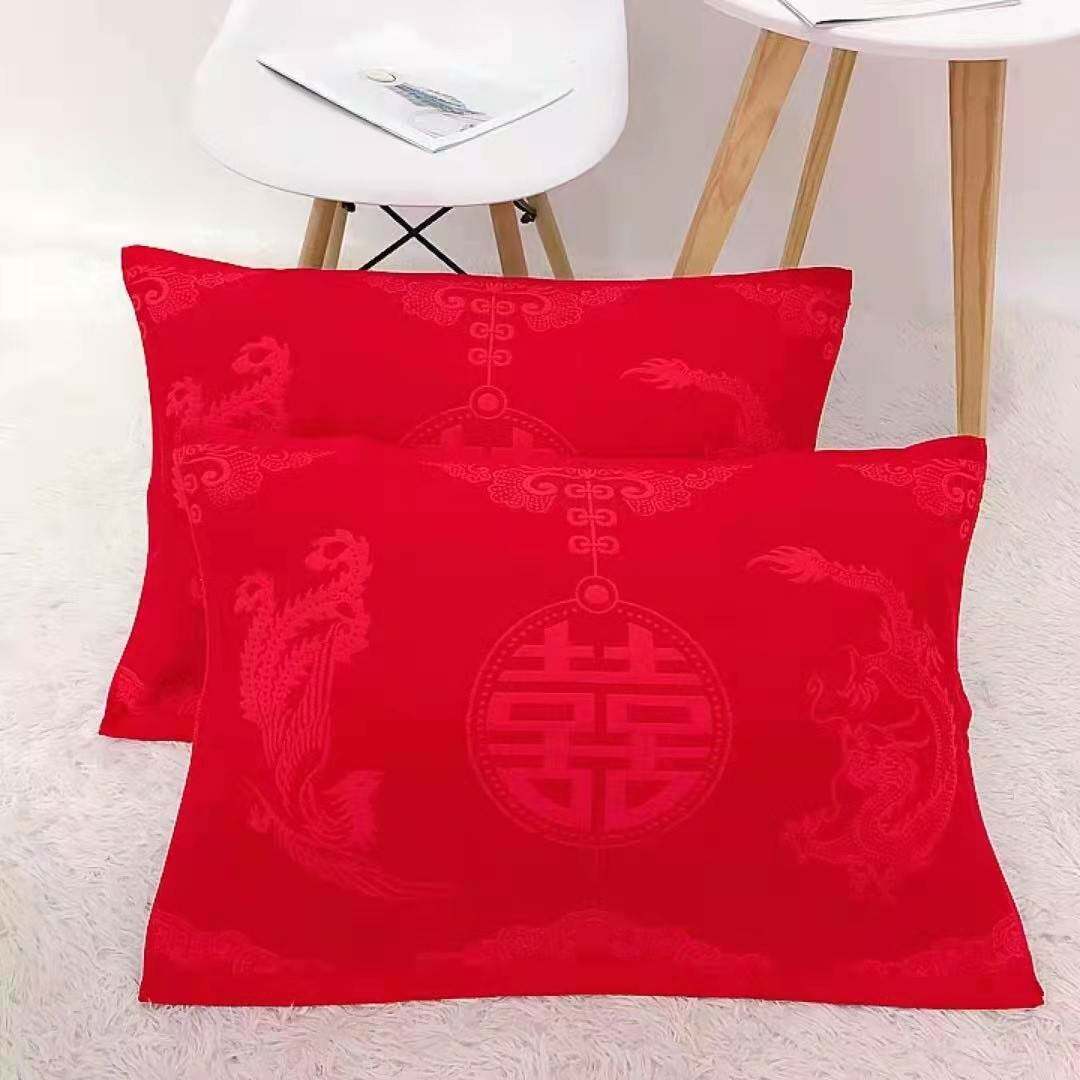 六层纱布婚庆棉枕巾75*52红色满福喜字三层枕巾结婚礼品