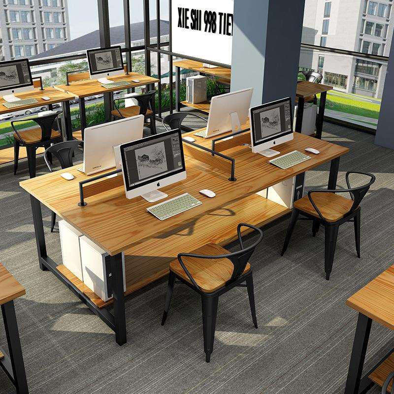 简约实木办公桌椅组合办公卡位46人位屏风工作位工作室办公室桌子