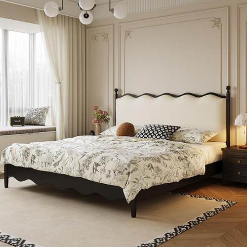 1物美式全实木PMQ床法式复古软包双人床.5米主卧室黑色高端.18米