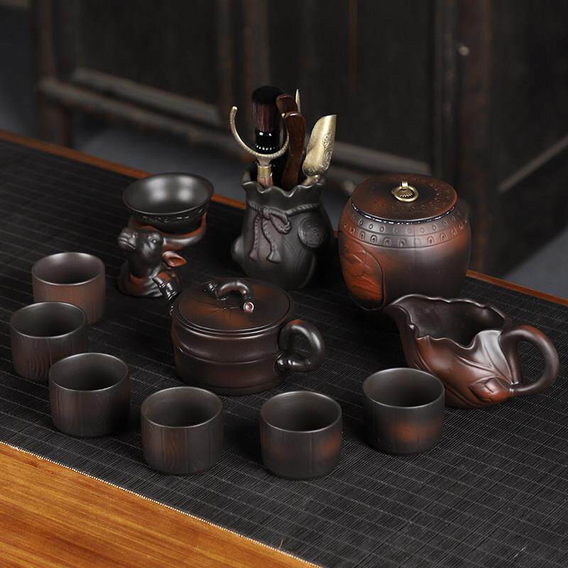 紫陶功夫茶具套装家用客厅轻奢复古茶壶茶具纯手工高档泡茶器整套