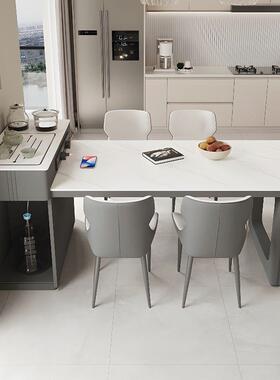 fLE油风岩板台餐桌组椅合现岛代简约家奶用可x-4515伸缩小户型一