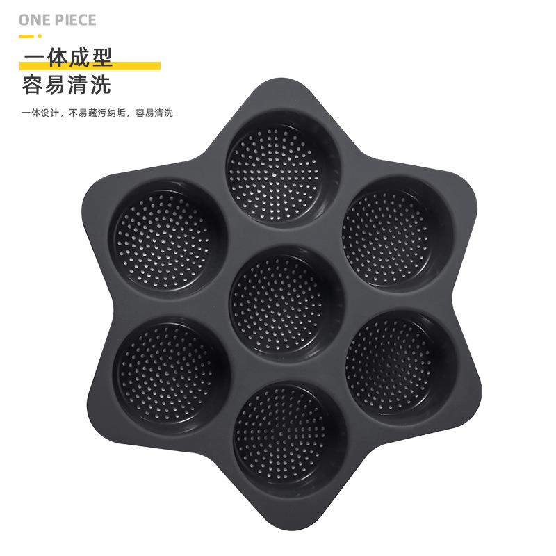 新款直销新品4寸圆形硅胶美式汉堡烤盘透气镂空汉堡模7连开孔硅胶