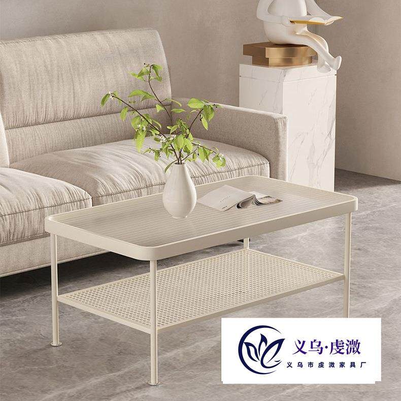 奶油风客厅玻璃茶几小户型家用现代简约茶桌出租屋方形一体小茶台图片