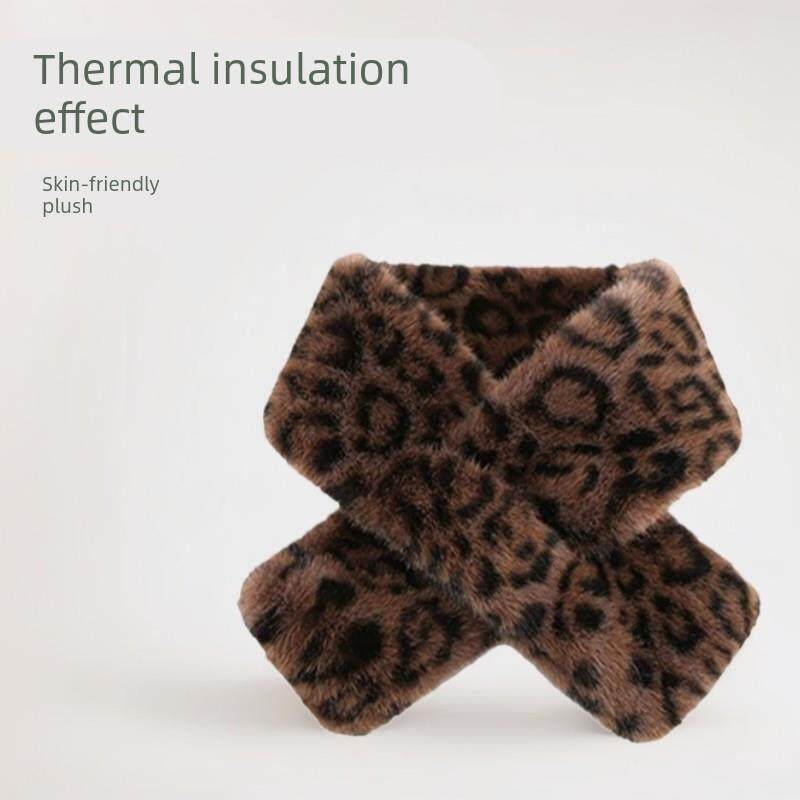豹纹围巾保暖围脖毛领毛绒韩版学生护颈彷貂毛加厚毛毛围巾