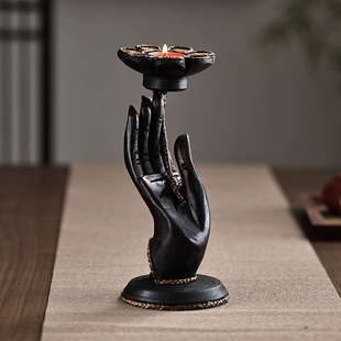 泰国香薰蜡烛台创意佛手莲花烛台覆古实木蜡台摆件烛光晚餐用品