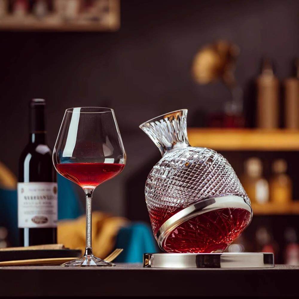 家用轻奢金钻红酒杯套装旋转醒酒器水晶勃艮第波尔多玻璃高脚杯子