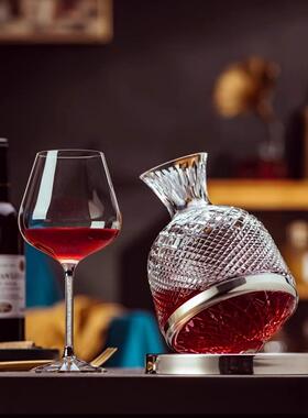 家用轻奢金钻红酒杯套装旋转醒酒器水晶勃艮第波尔多玻璃高脚杯子
