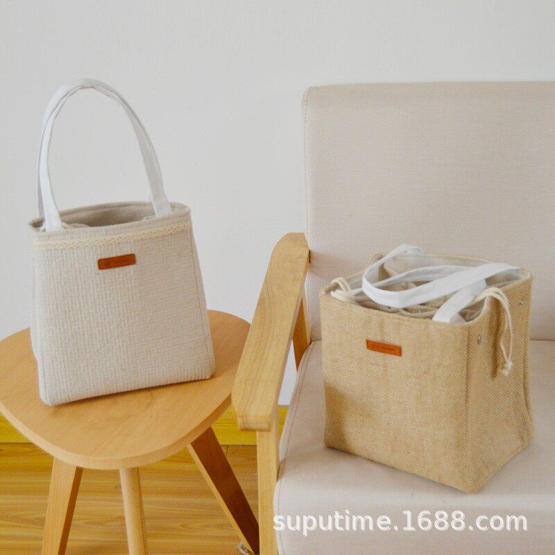 新款百搭通勤保温饭盒袋便携上班族手提包包帆布袋耐用小拎包出门