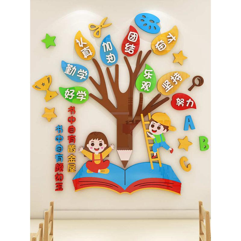 学校班级教室布置小学生托管辅导文化墙背景墙面装饰励志标语墙贴