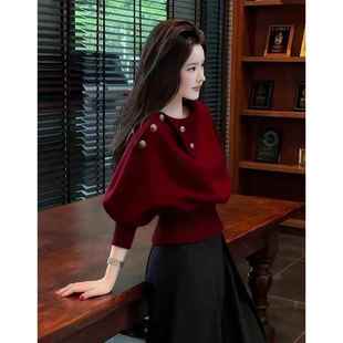 春节喜庆红色打底女款新年翻领毛衣慵懒高级感内搭可外穿针织上衣