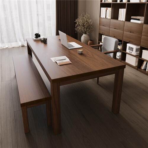 胡桃木全实木书房书桌轻奢现代书法桌原木风大板桌子办公桌工作台