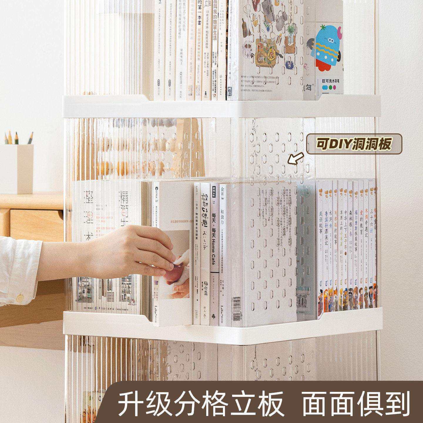 360度旋转书架客9637厅可转角柜落地置物架一靠体墙移动透书明收