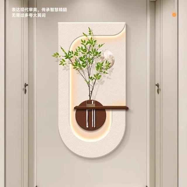 奶油风水培绿植玄关装饰画入户正对门挂画走廊过道尽头造景墙壁画