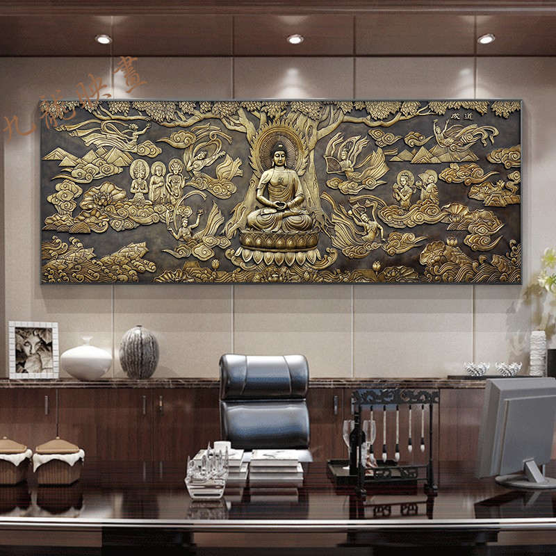 寂诧风格唐卡装饰画玄关酒店 客厅走廊玄关挂画禅意轻奢中式壁画