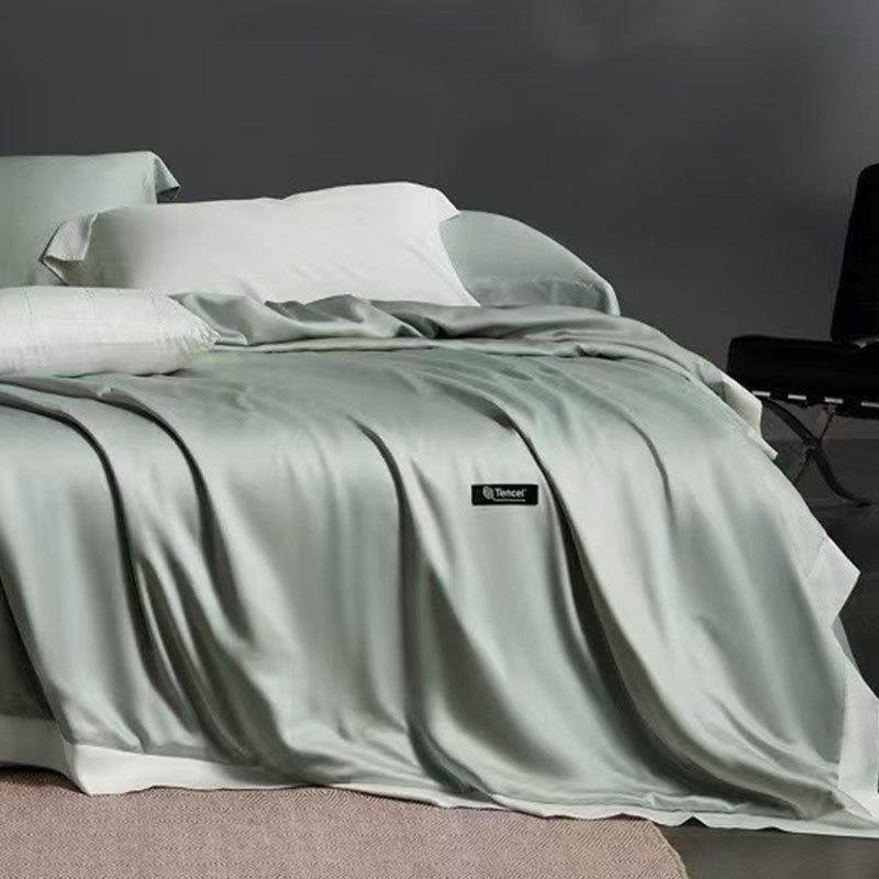 【天丝夏被套件】100支天丝素色刺绣夏被四件套丝滑莱赛尔床品
