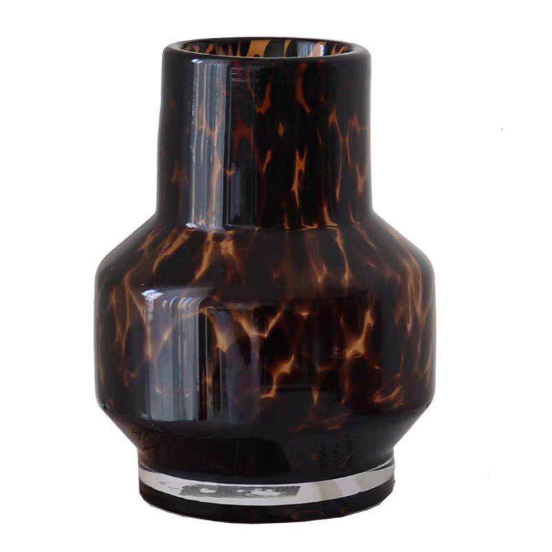 中古风玻璃花瓶茶色琥珀色玻璃瓶装饰复古桌面台面摆件
