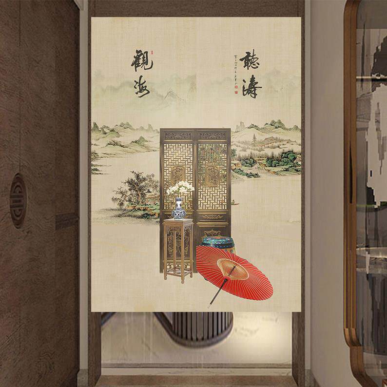 门帘定制图案中式logo厨房出餐包间洗手间后厨餐饮遮挡半挂布艺帘