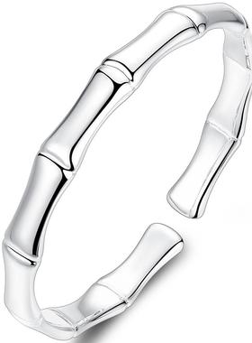 高档手99纯银手镯9女纯银开口竹节银镯子万足饰品银环刻字简约送