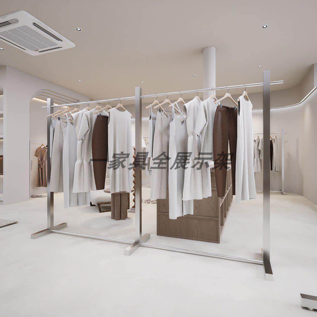 服装店展示架不锈钢货架落地式挂衣架子男女装陈列中岛架加粗加厚