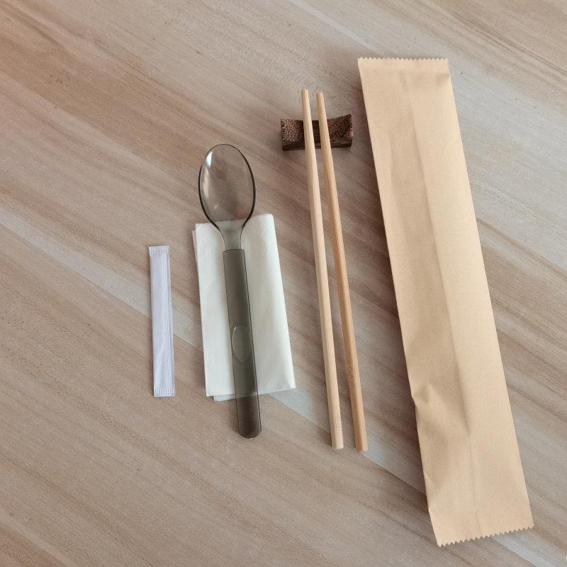 一次性竹筷子塑料勺套装外卖餐包牛皮纸筷勺组合纸巾牙签分体竹筷